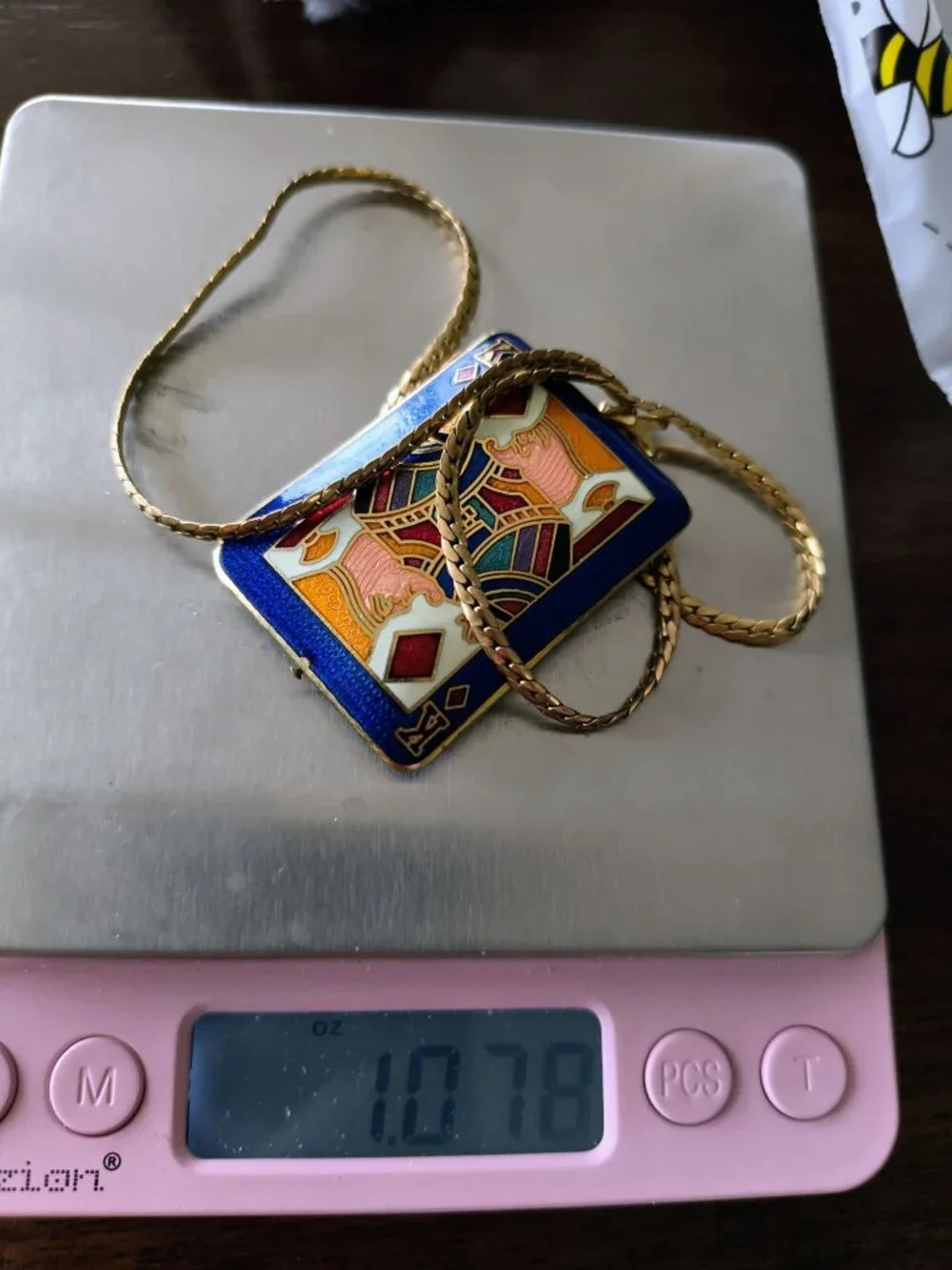 Cloisonne King Of Diamonds puffy Enamel playing card Pendant Necklace Chain